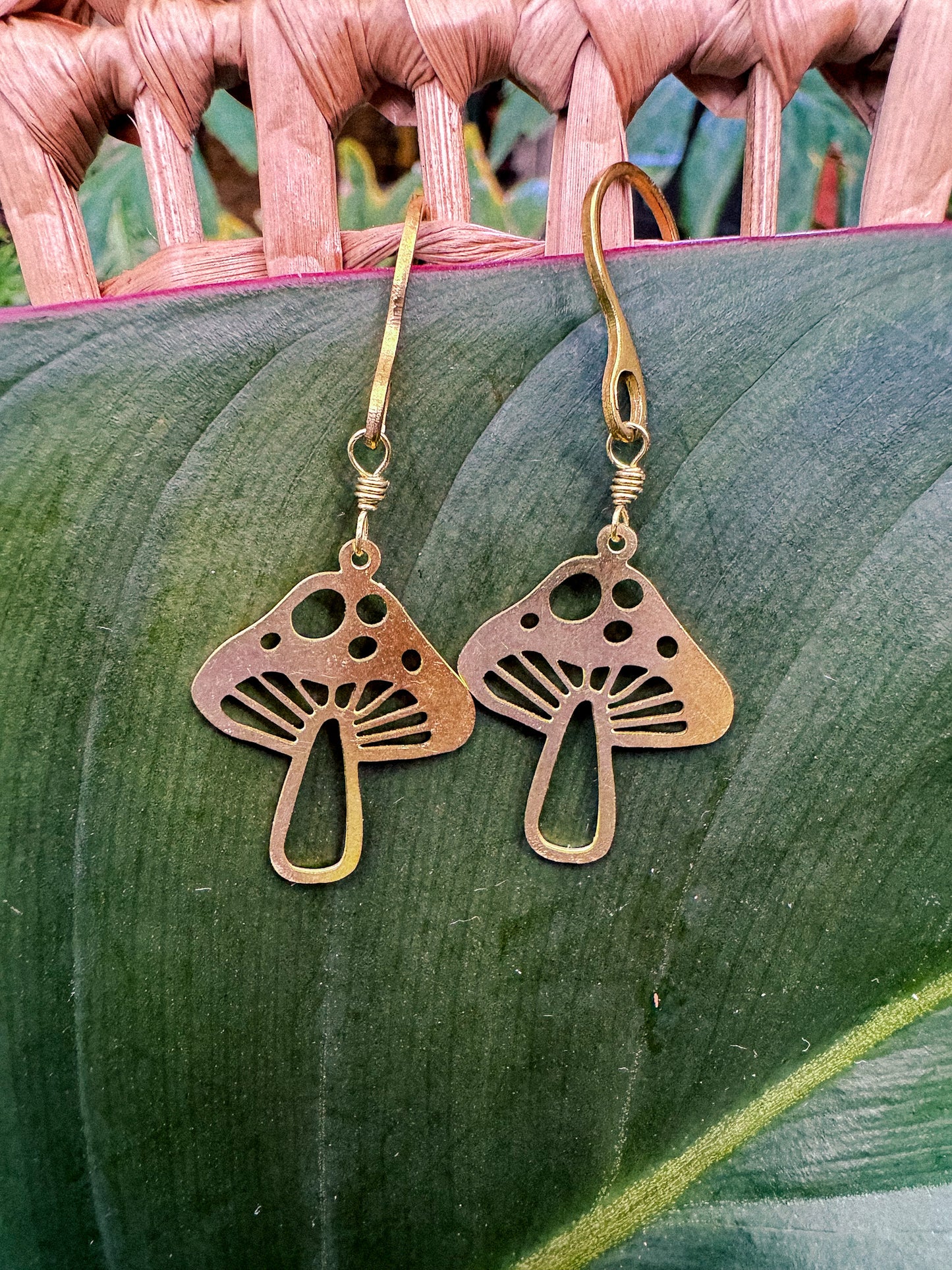 Mushroom Brass Charm Earrings