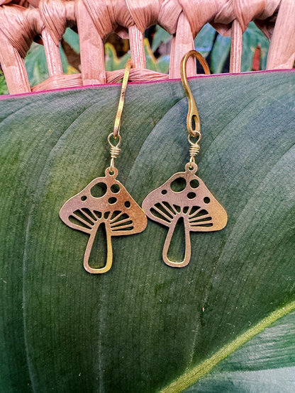 Mushroom Brass Charm Earrings