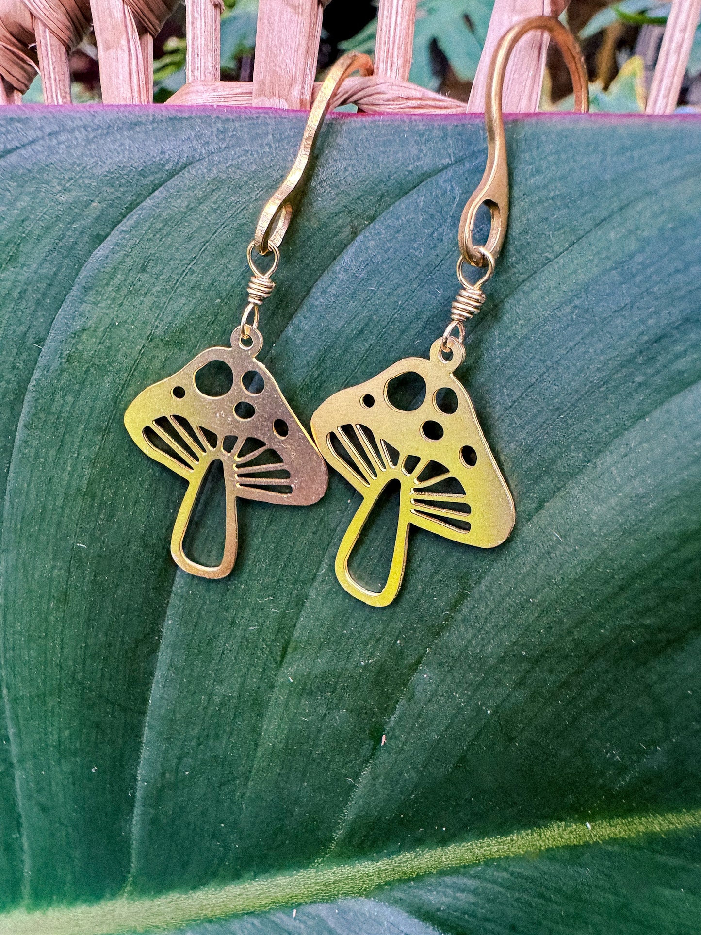 Mushroom Brass Charm Earrings