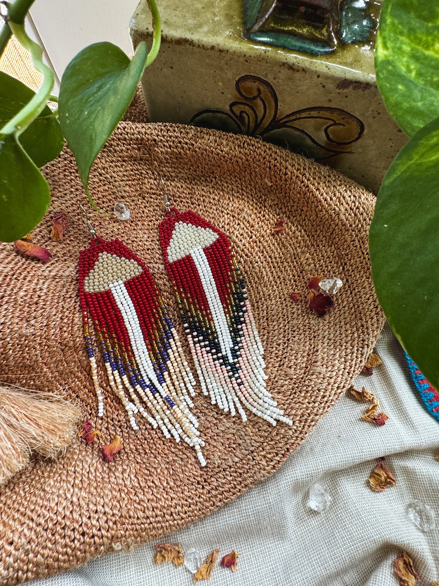 Mushroom Beadwork Earrings ♡ Embera Tribe, Colombia