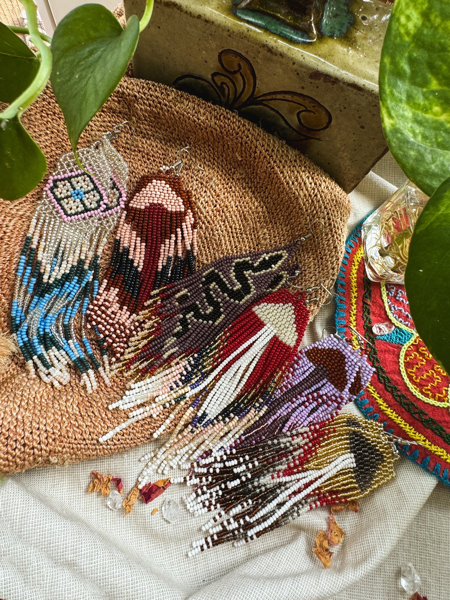 Mushroom Beadwork Earrings ♡ Embera Tribe, Colombia