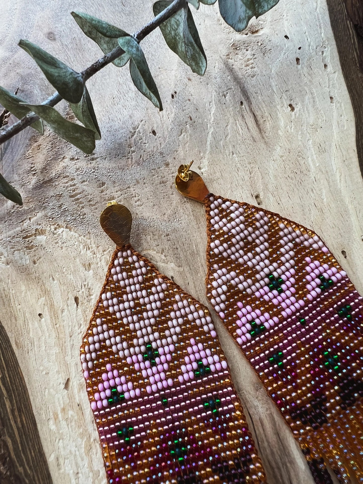 ༶ Maiz (Corn) Symbol Beaded Earrings༶ Inga Tribe, Columbia