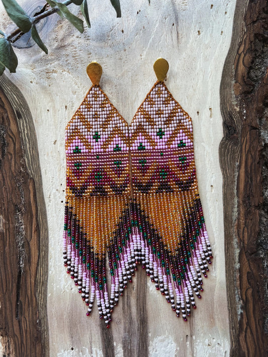 ༶ Maiz (Corn) Symbol Beaded Earrings༶ Inga Tribe, Columbia