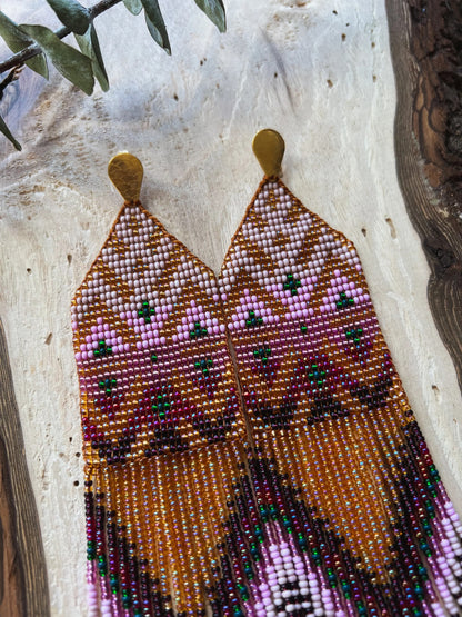 ༶ Maiz (Corn) Symbol Beaded Earrings༶ Inga Tribe, Columbia