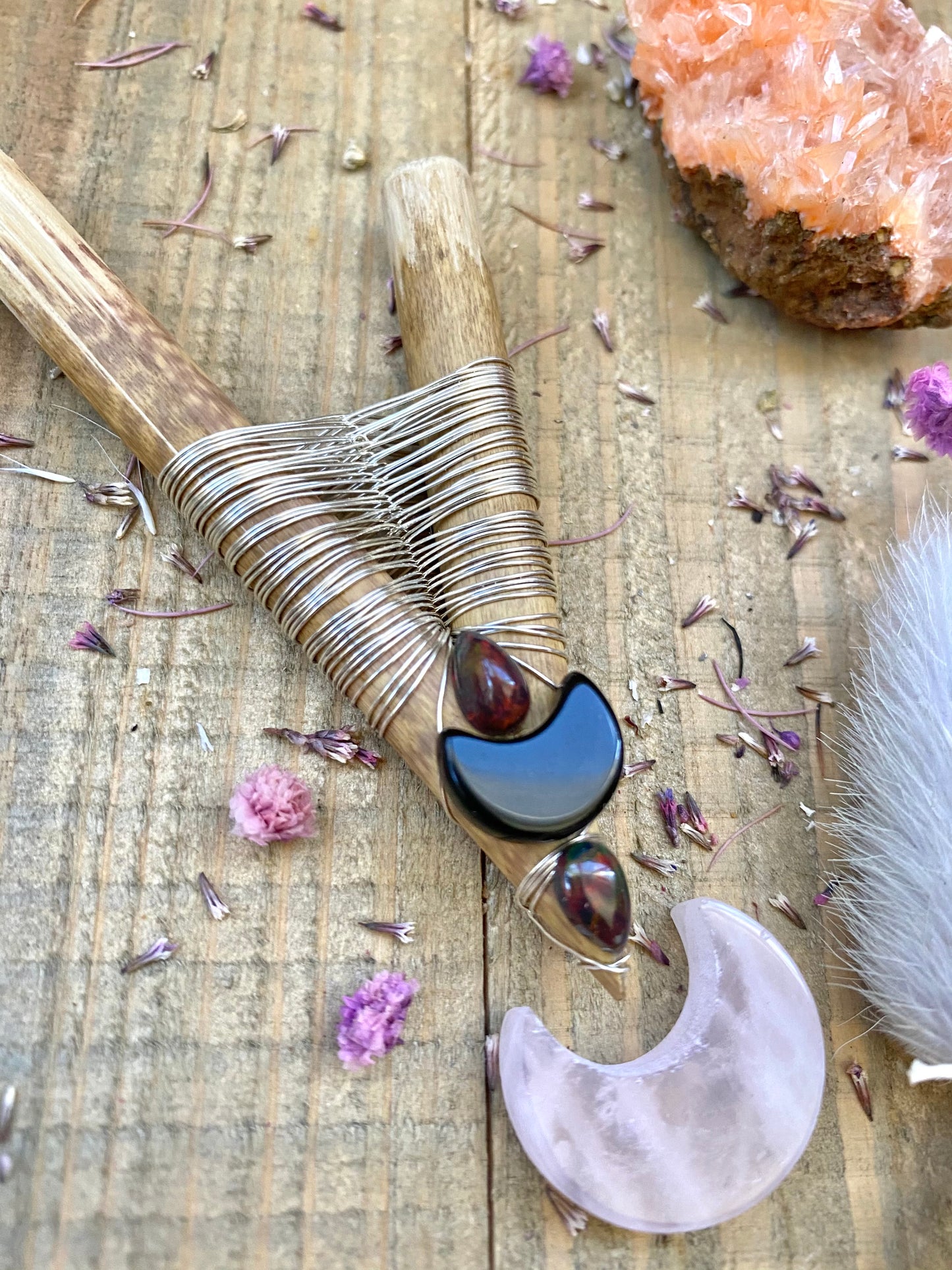 Obsidian Moon & Smokey Opals in Sterling Silver